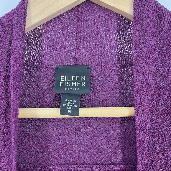 Eileen Fisher Sweater Size Large Petite Berry Open Front Sheer Wool Cardigan - Picture 3 of 8